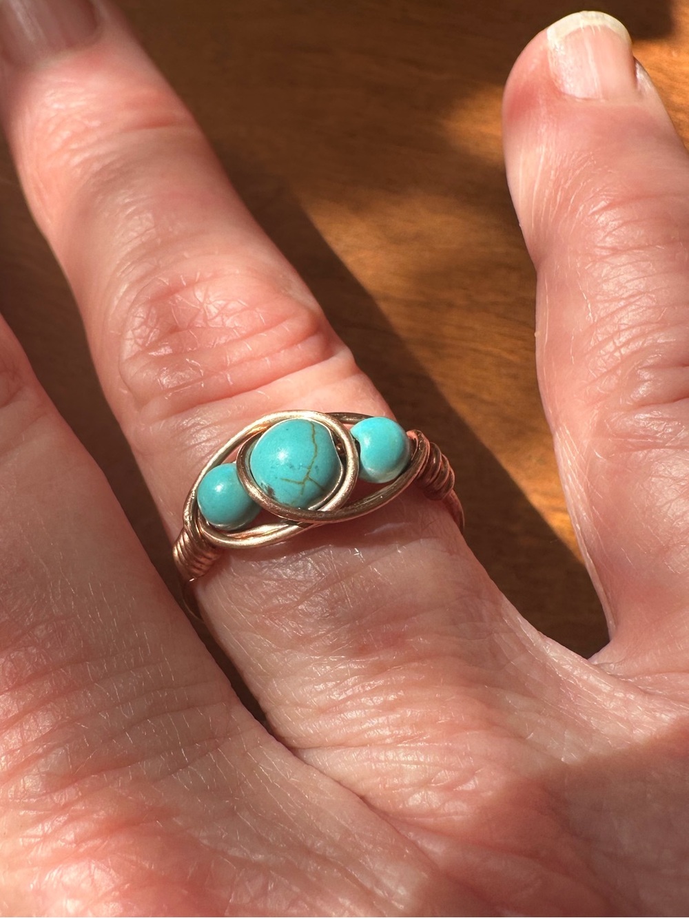 Turquoise Stone Wire-Wrapped Ring in Copper - size 6 - custom size available